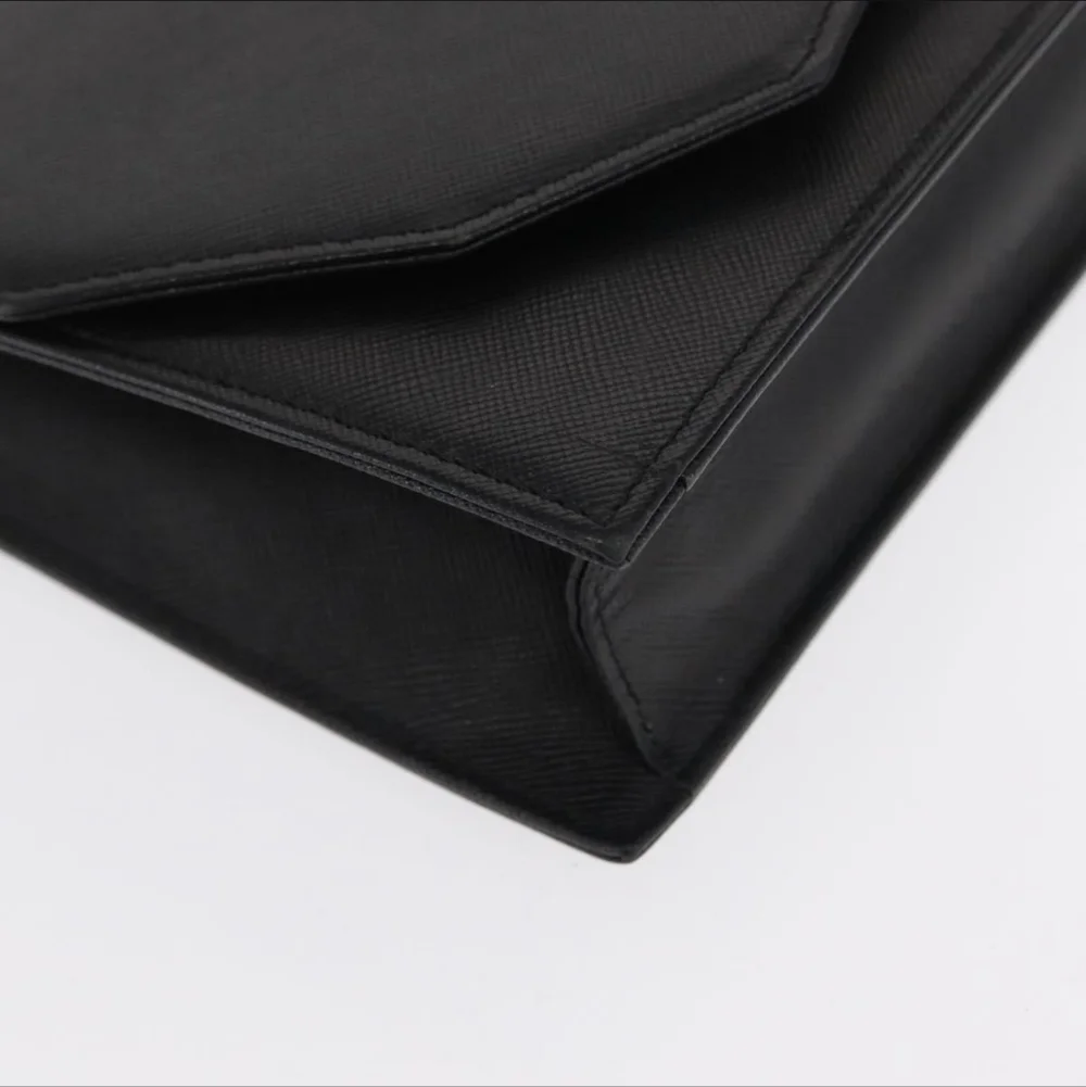 Vintage Yves Saint Laurent Black Leather Clutch Bag Saffiano Texture Tonal YSL - Picture 7 of 16